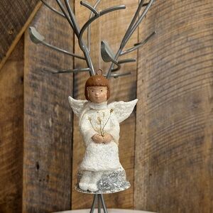 Rustic Angel Ornament with Silver and Brown Details 5”x3”